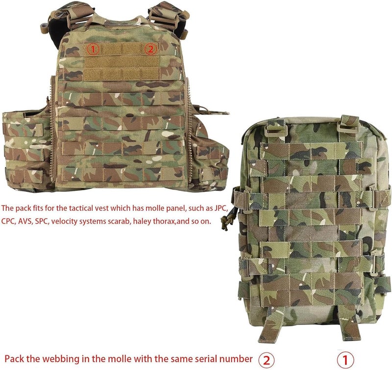 tactifans Tactical Mini Molle Hydration Pack,Molle Hydration Carrier with IFAK Pouch&US Flag&Med Patch,Hydropack for 2L Water Bladder - Image 4